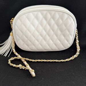 Cristian of Italy White Leather Chanel style mini bag, chain & leather strap